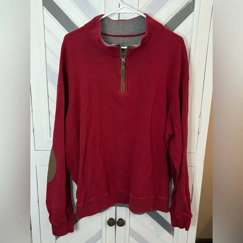 Cremieux Men's Red Light Gray Reversible 1/4 Zip Long‎ Sleeve Pullover Jacket